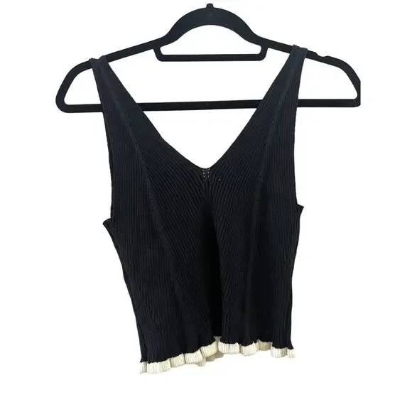 Zara Knit Crop Top Black with Scalloped Bottom Womens Size Small NWT - Picture 3 of 5
